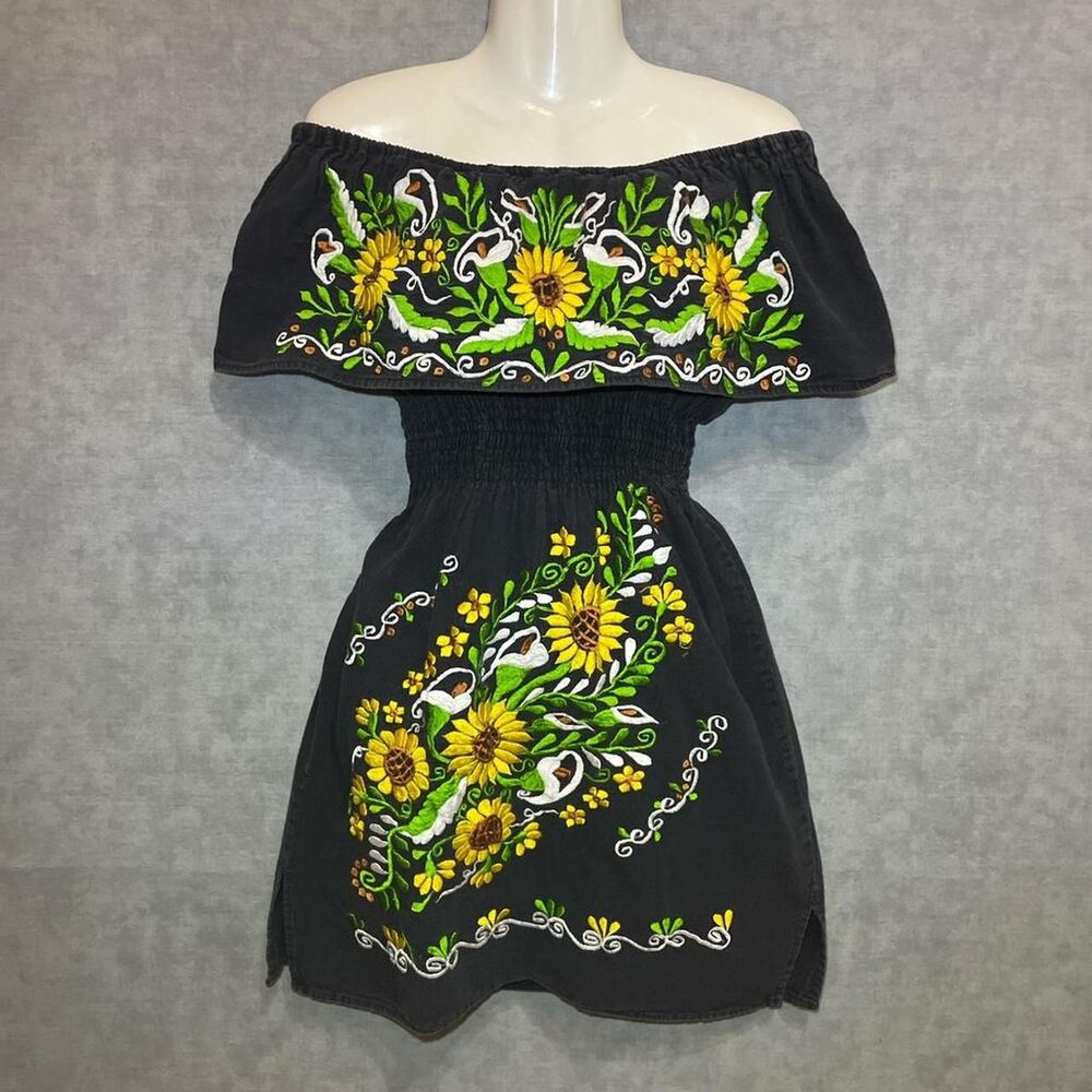 Boho festival embroidered sunflower dress